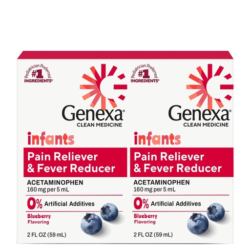 [BRSROAQZOJYR4E3B] Genexa Infants' Clean Acetaminophen | Pediatrician Preferred Ingredients | Pain Reliever & Fever Reducer for Babies | Dye Free, 0% Artificial Additives | Organic Blueberry Flavor, 4 fl oz (2 Pack)