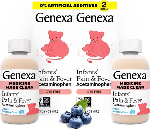 [BRSROAQZOJYR4E3B] Genxa Infants' Clean Acetaminophen | Pediatrik Tercihlər / Ağrı Reliever & Dye Pulsuz, 0% Sükanlar / Organic Blueberry Flavor, 4 fl oz (2 Paket)