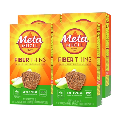 [BRSWKEA2OZ5RGALI] Metamucil, Fiber Thins, Daily Psyllium Husk Fiber Supplement, Supports Digestive Health and Satisfies Hunger, Apple Crisp Flavor, 48 Total Servings (4 Packs of 12)