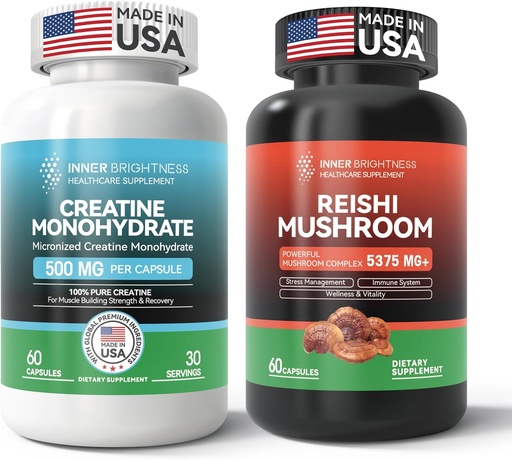[BRSRAHT4CF5QO3DD] Cordyceps ilə Reishi Mushroom Supplement + Muscle Builder üçün Creatine Monohidrat Capsules