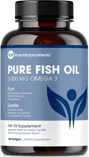 [BRSWGZY7ORYGME33] Tiszta mikrotápanyagok - Omega 3 Fish Oil Supplement, EPA / DHA Fatty acids, Burless Fish Oil Supplements with Lemon - Heart, Eye, Brain & Immune Support - 90 Softgels