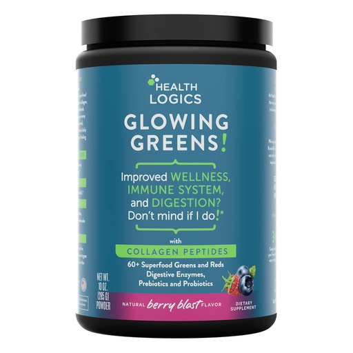 [BRSWYCA3OAOQ2AY7] Health Logics Glowing Greens Superfood Powder with Collagen Peptides, Digestive Enzymes, Prebiotics and Probiotics – Antioxidant, Improve Wellness, Immune, Digestive and Gut Health Support