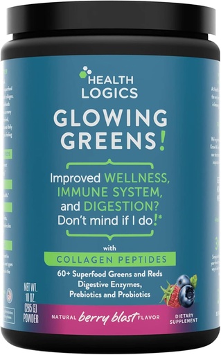 [BRSWYCA3OAOQ2AY7] Lógicas de salud Glowing Greens Superfood Powder with Collagen Peptides, Enzymes Digestivos, Prebióticos y Probióticos – Antioxidante, Mejorar Wellness, Immune, Digestive y Gut Health Support