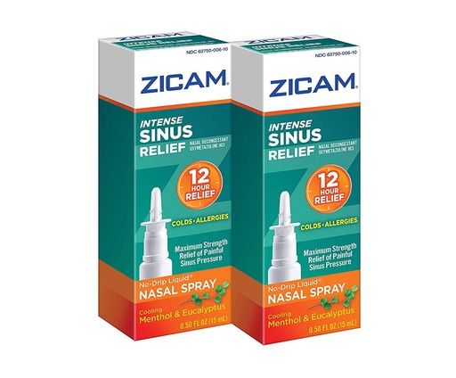 [BRSWGHT5BF7AIHTK] Zicam Intense Sinus Relief No-drip Liquid Nasal Spray with Cooling Menthol & Eucalyptus, 0.5 Ounce (Pack of 2)