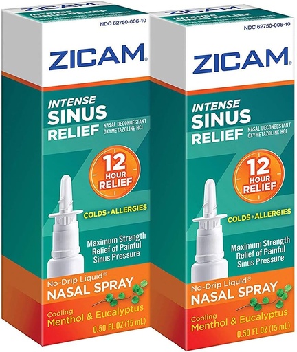 [BRSWGHT5BF7AIHTK] Zicam Intense Sinus Relief No-drip Liquid Nasal Spray with Cooling Menthol & Eucalyptus, 0.5 Ounce (Pack of 2)