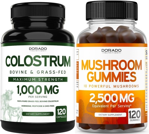 [BRSRAZL4OUIGGF36] DORADO NUTRITION Colostrum Supplement 1000mg Per Serving and Mushroom Gummies (120 Count) Mushroom Supplement