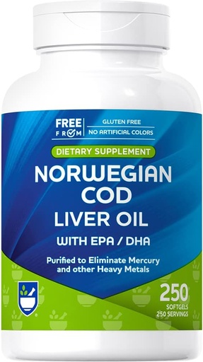 [BRSRMAIOOJYGKF37] Rite Aid Cod Liver Oil Softgels 250 Count, with EPA and DHA, Supports Heart, Brain and Vision Health