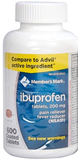 [BRSWGZQ2B4JQAH3Z] Members Mark Ibuprofen Coated Tablets 200mg Pain Reliever Fever Reducer, 1 Bottle, 600 Tablets