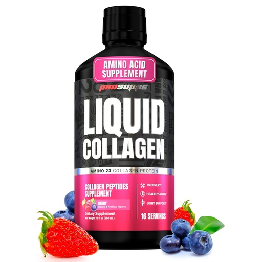 [BRSROAACCEMA2EIZ] ProSupps Amino23 Liquid Collagen Shots, Berry - Collagen Peptide Post Workout Supplement Supports Healthy Aging, Joints, Skin & Hair - Gluten-Free & Zero Sugar - 16 Servings