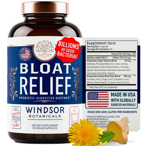 [BRSRMGAFOZYBQH3A] Bloat Relief Probiotic and Digestive Enzymes - Anti Bloating Turmeric, Fennel, Bromelain IBS Supplement - Detox Debloat Capsules Gas - Bloating Relief for Women and Men - 30 Gut Health Pills