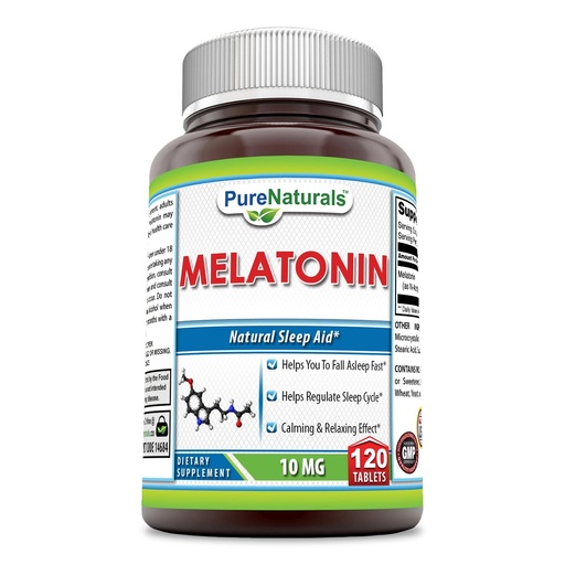 [BRSWIHAACYJRYGTM] Pure Naturals Melatonin Supplement | 10 Mg Per Serving | 120 Tablets | Non-GMO | Gluten-Free | Made in USA