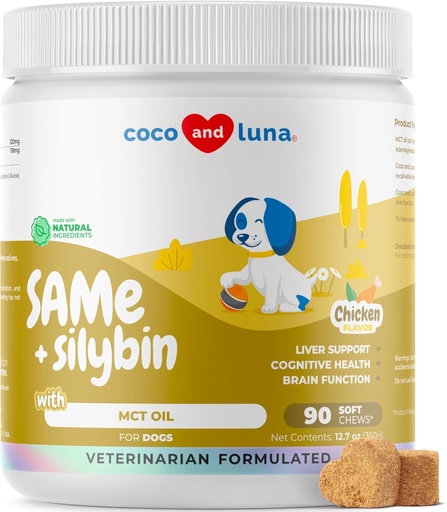 [BRSROHT6DMCQEFD5] Same for Dogs - 90 Soft Chews - S-Adenosyl-L-Methionine, Liver Supplement - Brain Health, Promotes Cognitive Support, Liver Support (Same & Silybin Soft Chews)