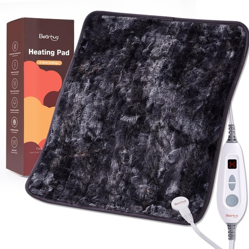 [BRSROAAYDMMGCG36] Bearhug XL Electric Heating Pad 20''x24'' Double-Sided Faux Fur Heated Pad, 6 Heat Levels, 2H Auto-Off, Moist & Dry Heat Therapy for Back Pain Relief, Machine Washable, ETL Certified, Gift Box