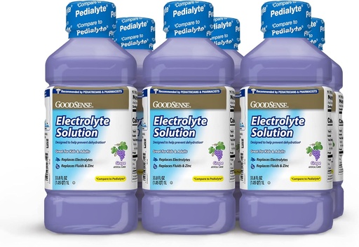 [BRSWIHQEA4GAIA3G] GoodSense Grape Electrolyte Solution - Replaces Electrolytes, Fluids & Zinc for Kids & Adults, Hydration Drink for Dehydration, 33.8 Fluid Ounces (Pack of 6)