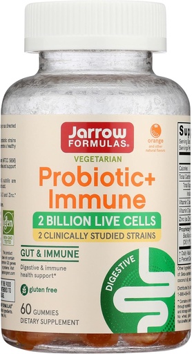 [BRSW2GAOC4HRYHIZ] Jarrow Formulas Probiotic+ Immune Gummies, 2 Billion CFU Suplemento para Salud Digestiva y Soporte Inmunitario, 60 Orange Flavor Probiotic Gummies, 30 Day Supply
