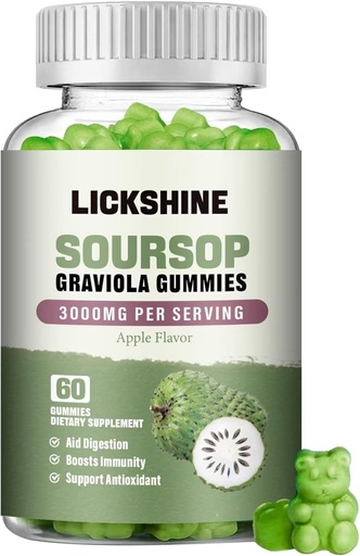 [BRSRA2T6OV5R6ELX] 1 Pack Soursop Graviola Gummis - 3000mg Extra Strength Soursop Blätter Supplement mit Vitamin C, Zink - Verdauungshilfe, Immununterstützung & Antioxidans - Zuckerfrei, Non-GMO, Vegan, 60 Zähler