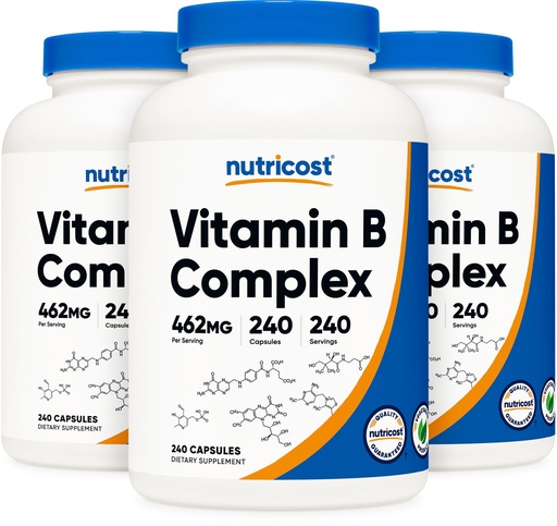 [BRSWKGYHCEHQEAY5] Nutricost High Potency Vitamin B Complex 462mg, 240 Capsules (3 Bottles) - with Vitamin C