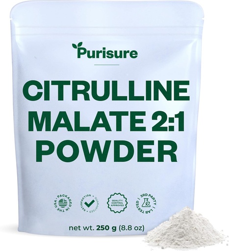 [BRSWIHAGDEHGGGT6] Purisure L-Citrulline pulber 250 g, Premium Citrulline 2: 1 Malate Supplement tugevuse jõudluse ja energia, Pre-Workout Citrulline Malate Pulber - Suurendada Lihaspumpasid ja taastamine - 83 Servings