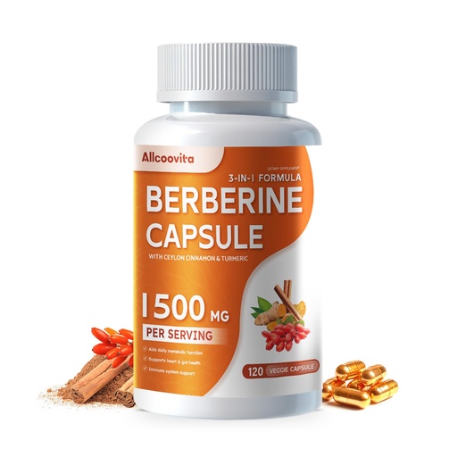 [BRSRAEL4BEFRYHTD] Allcoovita Berberine Supplement - Berberine 1500mg Per Serving,120 Capsules - Berberine HCI - Berberine Plus - Plus Pure True Ceylon Cinnamon, Berberine HCI Root Supplements Pills
