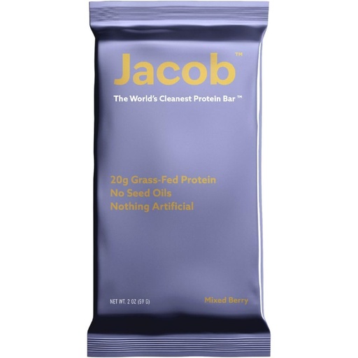 [BRSRAGQ5OQDWGDTG] Jacob Bar, Protein Bars, Mixed Berry (9 Bars Total) - 20g Grass-Fed Protein, No Seed Oils, Nothing Artificial