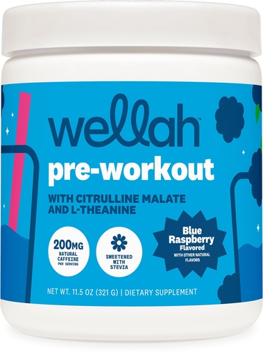 [BRSRAYDROIFB6ADD] Wellah Pre-Workout Drink Mix (Blue Raspberry Flavored, 30 Servings) - with Citrulline Malate and L-Theanine, 200mg of Natural Caffeine & 1000mg of Beta-Alanine