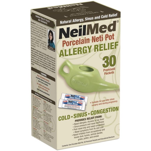 [BRSWYFANOIPBYCQ7] NeilMed Classic Porcelain Neti Pot Green with 30 Premixed Packets