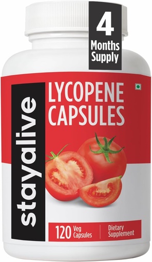 [BRSRAAIFBAJREHLK] STAY ALIVE Lycopene Supplement for mænd 60mg, Natural Tomato Extract Powder, 120 kapsler med 4 Måneder Supply, 100% Veg Lycopene Complex, Non- GMO og Gluten Free Carotenoid Supplement