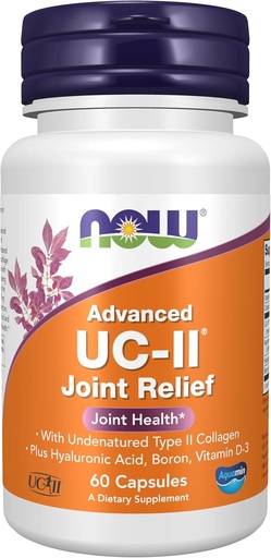 [BRSWGFLYPIBA2CDO] NOW Supplements, UC-II Advanced Joint Relief with Undenatured Type II Collagen, plus Hyaluronic Acid, Boron, Vitamin D-3, 60 Veg Capsules
