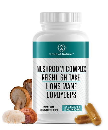 [BRSROCYFCMPWO23X] Brain Booster Mushroom Complex Supplement, Natural Mood Uplifter with 10 Function Mushrooms, Lions Mane, Reishi, Cordyceps and 7 More in Capsules 1330mg Made in USA, 60 Capsules