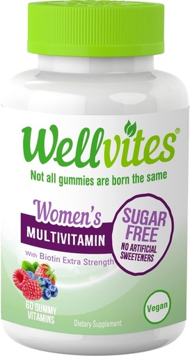[BRSWYED6C4IQ433P] Welvites Sugar Free Multivitamin Gummies for Women with Biotin, Vegan, Non- GMO - Vitamin for Women, Vitamin A, B6, and B12, No Artificial Sweeteners, Gluten- Free, 60 Count (30 Hari Supply)