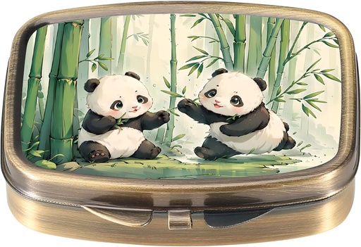 [BRSRA2Y7PIBQOFDK] Dynippy Pill Case Pill Box med Mirror Retro Pocket 2 Compartment Medicine Case Vitamin Pill Organizer för Pocket Purse and Travel (Retro-Panda)