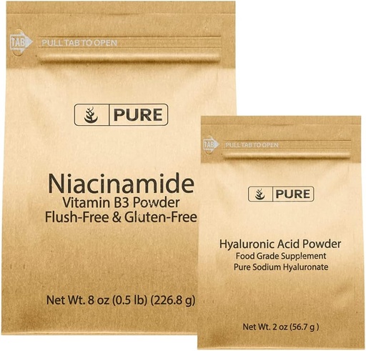 [BRSROZYCOEBRY3YV] PURE ORIGINAL INGREDIENTES Niacinamide &amp; Hialuronic Acid Bundle, Water Soluble, Fine Powder