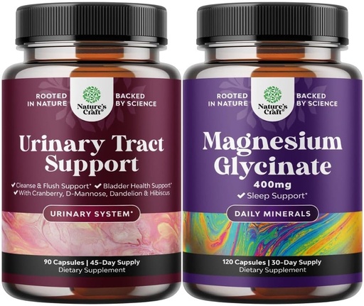 [BRSRAZD6PMAQAFDG] Bundle D Mannose Kapsle pro močení Trakt Zdraví pro ženy rychle působící Super Koncentrované Cranberry 90ct a čistý hořčík Glycinát 400mg per Serving for Mood Sleep and Relaxation