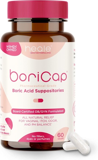 [BRSWYHA5CACWG3A7] BoriCap - Boric Acid Suppositories for Women - 600 mg - Vaginal Health & Balance, Itch & Odor - Natural Relief - Feminine Care - Feminine Hygiene Products - Made in USA by Heale - 60 Capsules