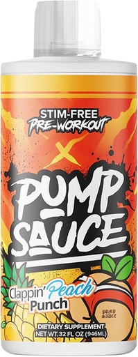 [BRSRAHQBAQBG2CTA] Pump Sauce Pre-Workout - 32 oz, Clappin Peach Punch, No Caffeine, Full Spectrum Liquid, Gluten Free, Vegan, Zero Sugar