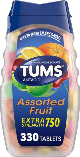 [BRSWIYL4CZ4GY3LC] TUMS Chewable Antacid compresse per il sollievo di bruciore di stomaco ad alta resistenza, ottimo per un barbecue estivo - sapori assortiti frutta - 330 Conte
