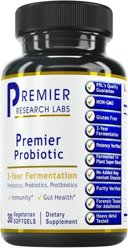 [BRSW2YD5DMFBYCT6] Premier Research Labs Premier Probiotic - Pro Post Biotics for Women & Men, Quad Biotic, Quadbio, Prebiotikoak, Probiotikoak, Postbiotikoak eta Phytobiotikoak - 30 Vegetarian Softgel kapsulak