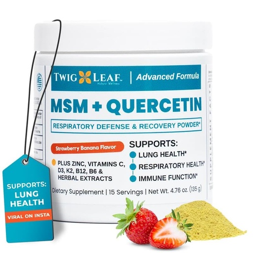 [BRSRAAT4AEMWG33K] Twig & Leaf MSM + Quercetin Powder with Vitamin C & Zinc (Strawberry Banana) - Immune System Support MSM Supplement for Respiratory Health & Lung Function - Natural Defense & Recovery Complex - 4.76oz