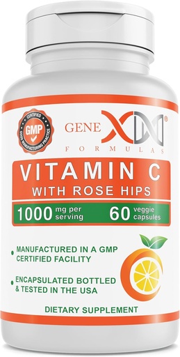[BRSWYHQYC4IRUADJ] Genex Formulas 1000mg Vitamin C with Rose HIPS (60 Capsules) Supports Healthy Immune System - Non-GMO, Gluten Free, Vegan (60 Day Supply)