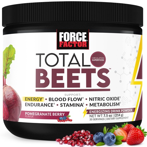 [BRSW22QZCECQO2A2] Force Factor Total Beets Energy Drink Mix, Superfood Beet Root Powder with Nitrates to Boost Energy and Support Circulation, Blood Flow, Nitric Oxide and Stamina, Heart Health Supplement, 30 Servings