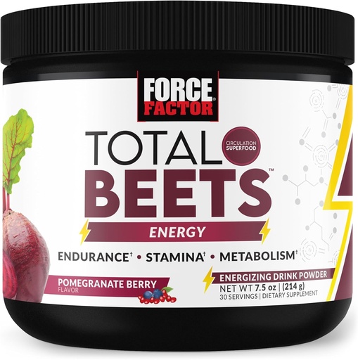 [BRSW22QZCECQO2A2] Force Factor Total Beets Energy Drink Mix, Superfood Beet Root Toz Nitrates to Boost Energy and Support Circulation, Blood Flow, Nitrik Oksit ve Stamina, Heart Health Supplement, 30 Hizmet