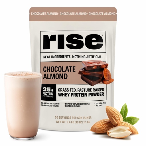[BRSRAED7BZ4AKYIY] Rise Grass-Fed Whey Protein Powder - Chocolate Almond | 25g Protein No Artificial Flavors, Colors, or Preservatives - Sugar Free, Gluten-Free, Soy Free (2.4 lbs)
