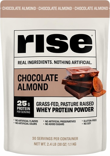 [BRSRAED7BZ4AKYIY] Rise Grass-Fed Whey Protein Powder - Chocolate Almond | 25g Protein No Artificial Flavors, Colors, or Preservatives - Sugar Free, Gluten-Free, Soy Free (2.4 lbs)