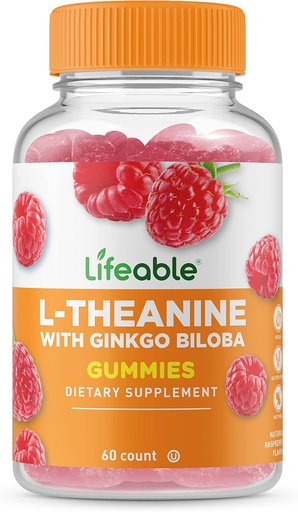 [BRSROYL3PJ6RUEI6] Lifeable L Theanine with Ginkgo Biloba - Great Tasting Natural Flavor Gummy Supplement Vitamins - Non-GMO Gluten Free Vegan Chewable - to Help You Focus and Relax - for Adults Men Women - 60 Gummies