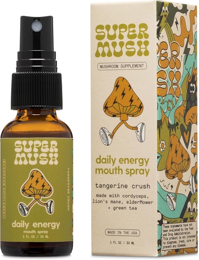 [BRSROED4DN7GCFY6] SuperMush Daily Energy Mouth Spray - Mushroom Supplement - Lions Mane & Cordyceps Mixed Mushrooms Extract Pure Liquid Sprays for Focus, Stamina & Clarity - 30ml Organic Lions Mane Fungi Spray