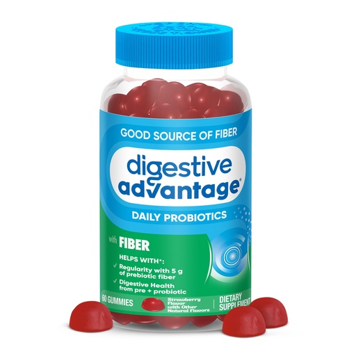[BRSW2BDQB4NGY3TJ] Digestive Advantage Prebiotic Fiber Gummies + Probiotics for Digestive Health, Daily Gummies for Women & Men, Digestive Supplement for Regularity & Gut Health, 60ct Strawberry Flavor
