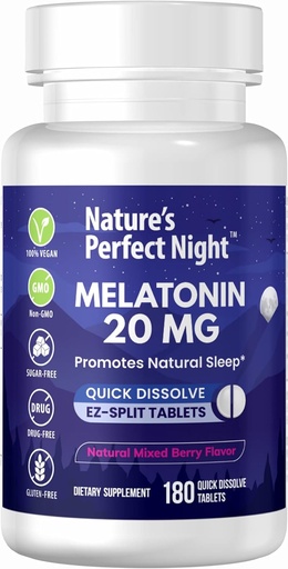 [BRSW22YHDMIAA3YU] La noche perfecta de la naturaleza ← Melatonin 20mg  180 Quick Dissolve Tablets  Natural Mixed Berry Flavor ANTEHigh Potency  durable Sugar Free ← Vegan TEN Gluten Free ← Tamaño