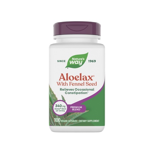 [BRSWIYTYO4GBA2A7] Nature's Way Aloelax, Premium Blend, with Fennel Seed, Relieves Occasional Constipation*, 340 mg, Gluten Free, Vegan, Occasional Constipation Relief*, 100 Capsules (Packaging May Vary)