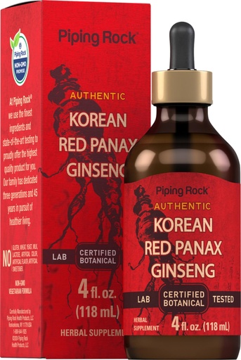 [BRSROAQDCB5ROCL7] Piping Rock Korean Red Ginseng Liquid Extract | 4 Fl Oz | Panax Root Extract | Alcohol Free Tincture | Vegetarian, Non-GMO, Gluten Free Supplement