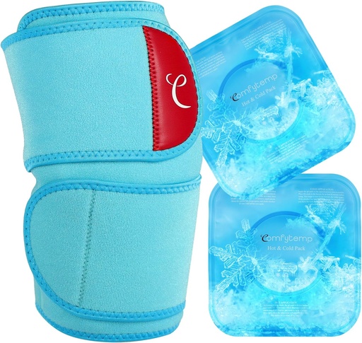 [BRSRAZAQCV6QMHLX] Comfytemp Large Knee Ice Pack Wrap with 2 Gel Soft Cold Pack, Reusable Compression Knee Brace for Meniscus Tear, Joint Pain Relief, Arthritis, ACL, After Surgery Get Well Gifts, Men Women Running Gear